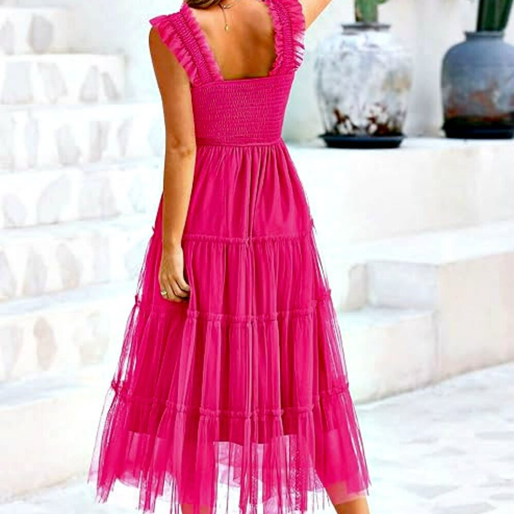 NEW!! PRETTY GARDEN SMOCKED TULLE SUNDRESS SZ M - Picture 3 of 5